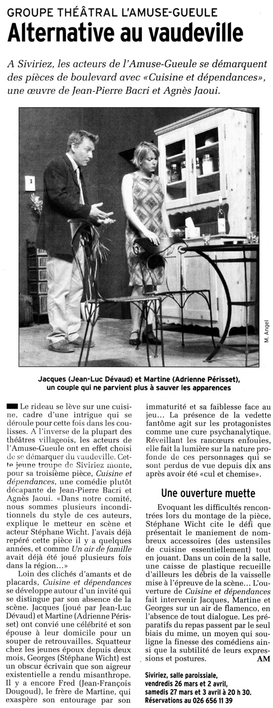 Article La Guryère Troupe L'Amuse-Gueule "Cuisine et dépendance"