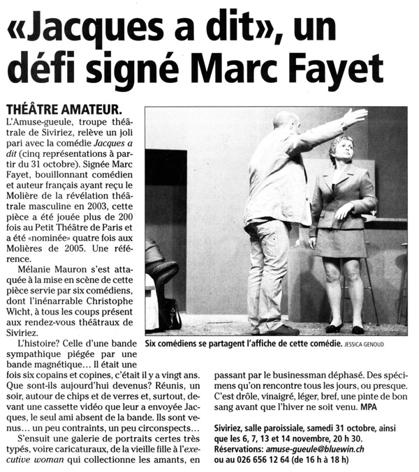 L'Amuse-Gueule théâtre article presse "Jacques a dit"