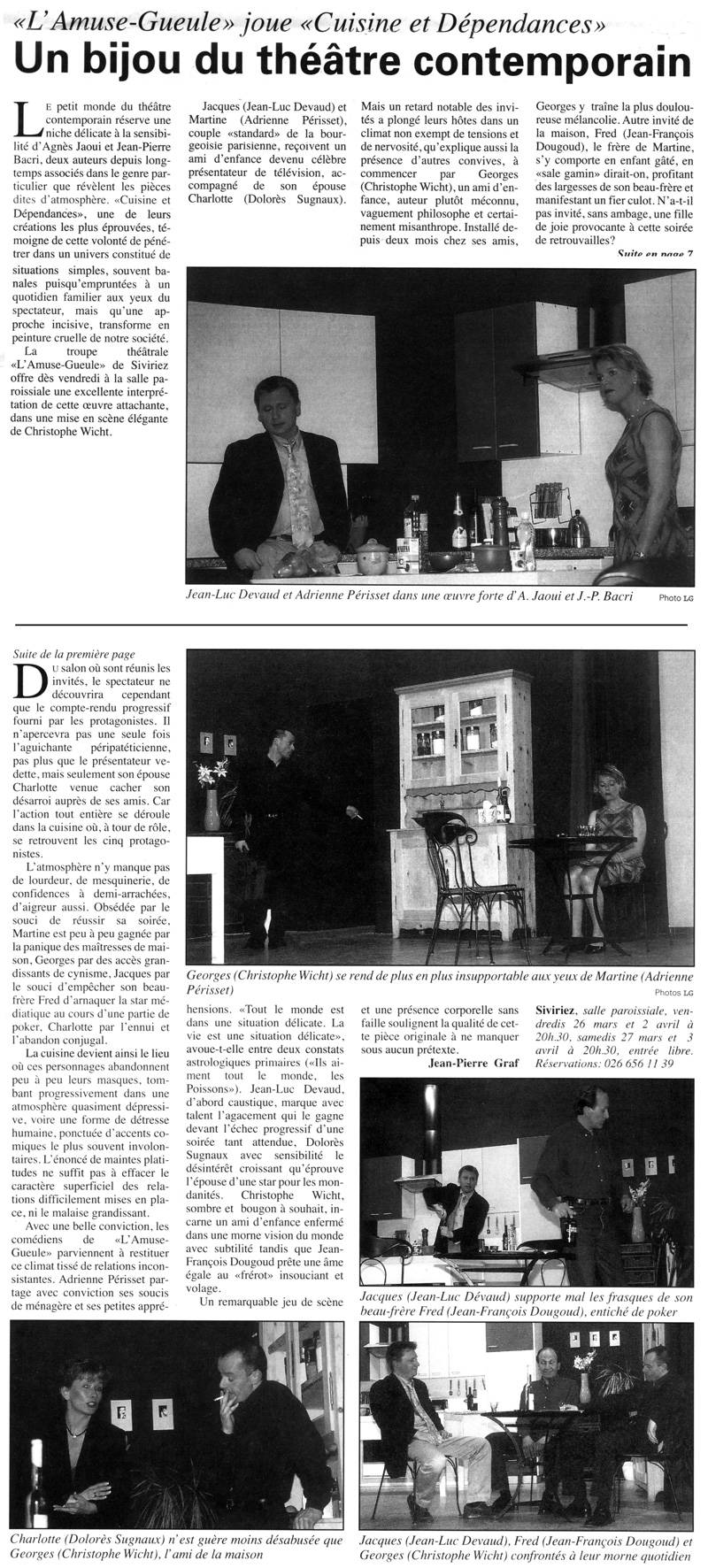 Article Presse Troupe L'Amuse-Gueule "Cuisine et dépendance"