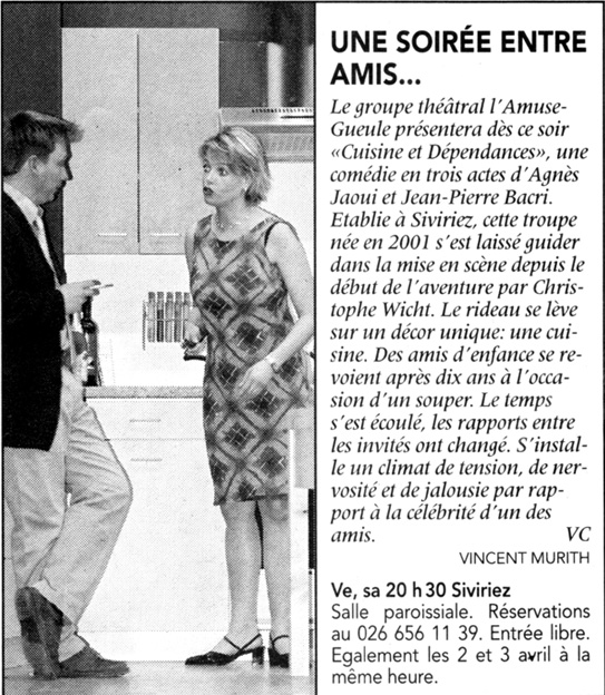 Article Presse Troupe L'Amuse-Gueule La Liberté "Cuisine et dépendance"